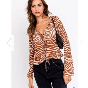 Le Lis Zebra Print Blouse in Brown and White